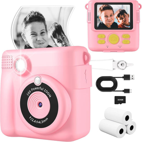 WEEFUN Kids Camera Instant Print, Safe Toddler Camera, HD Digital Cameras 16X Digital