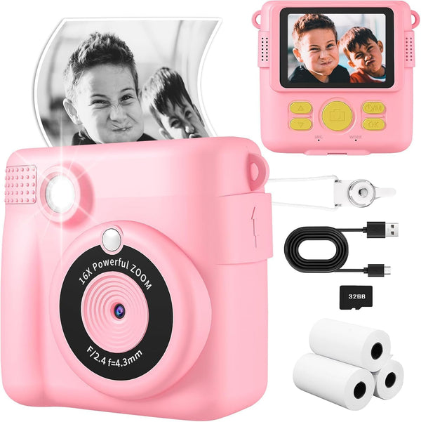 WEEFUN Kids Camera Instant Print, Safe Toddler Camera, HD Digital Cameras 16X Digital