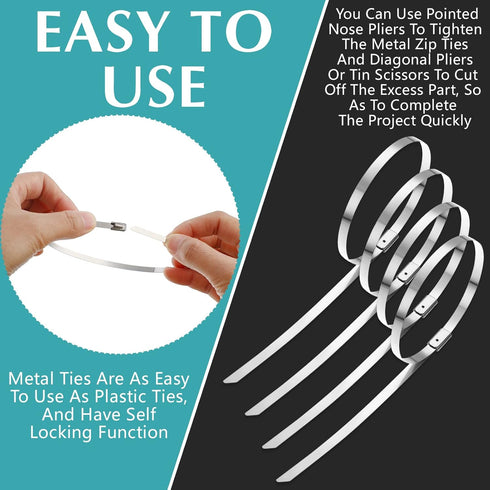 LEIFIDE 500 Pcs Heavy Duty Metal Zip Ties, 304 Stainless Steel Self Locking Cable Ties, 5.9 Inch