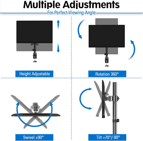 MOUNTUP Adjustable Single Monitor Mount for Max 32 Inch Flat Curved Screen, VESA 75x75 & 100x100, Black