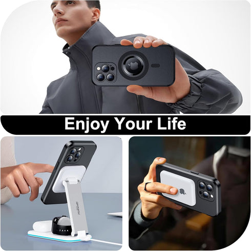 Temdan Magnetic iPhone 13 Pro Case - Black, Military Grade Drop Protection, Shockproof, Compatible with MagSafe.