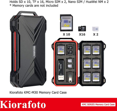Memory Card Reader + 10 SD + 16 TF + 4 SIM, Magnetic Closure Memory Card Case Holder Organizer