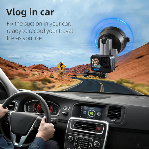 REYGEAK Suction Cup Car Mount with 1/4 Thread, 360° Rotation Windshield Mount for GoPro Hero 12 11 10 9 8 Insta360 X4 X3