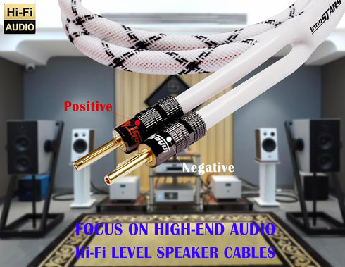 12AWG OFC HiFi Speaker Wire with Dual Gold Plated Banana Tip Plugs, Heavy Duty Braided - 15 Feet