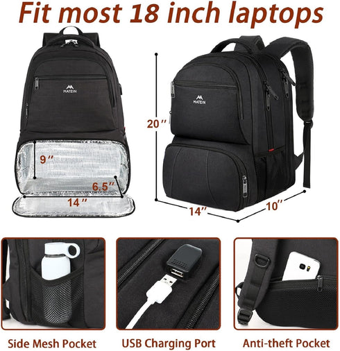 Backpack 18 Inch Backpack pack MATEIN Lunch for Men, Large Insulated Cooler with Lunch Compartment, Water Resistant