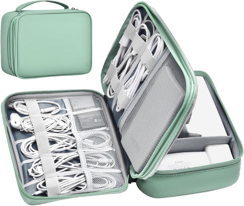 Large Capacity Travel Electronics Accessories Organizer Case, Waterproof Leather Cord Organizer with Adjustable Divider