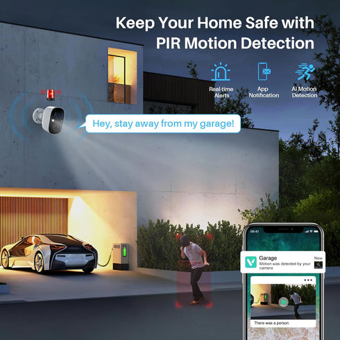 Wireless Outdoor Security Cameras, Battery Powered, AI Motion Detection, 2K Color Night Vision, 2-Way Talk