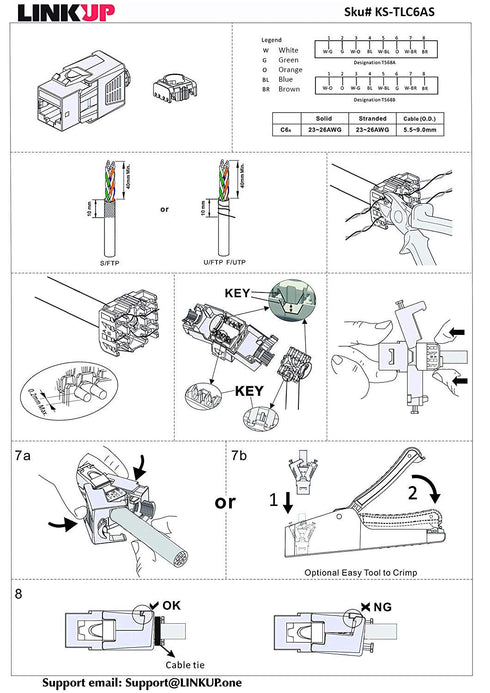 LINKUP RJ45 Connectors Cat6A, 2 Pack, Shielded Keystone Jack for Cat6A up to 22AWG Solid Bulk S/FTP Ethernet Cable