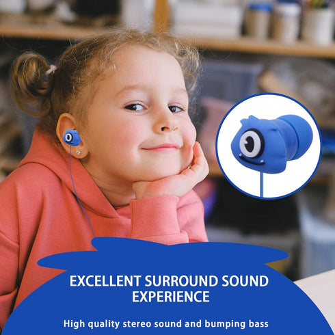 Kids Earbuds with Storage Case, Wired 3.5mm In-Ear Headphones with Mic for School Girls and Boys, Lovely Gifts