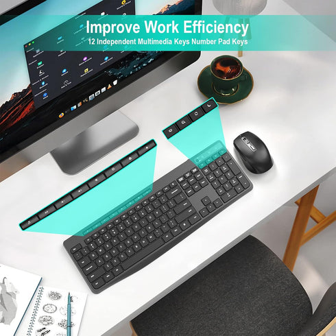 Wireless Keyboard and Mouse Combo, EarlyLit 2.4G Full-Sized Ergonomic Keyboard Mouse for Computer