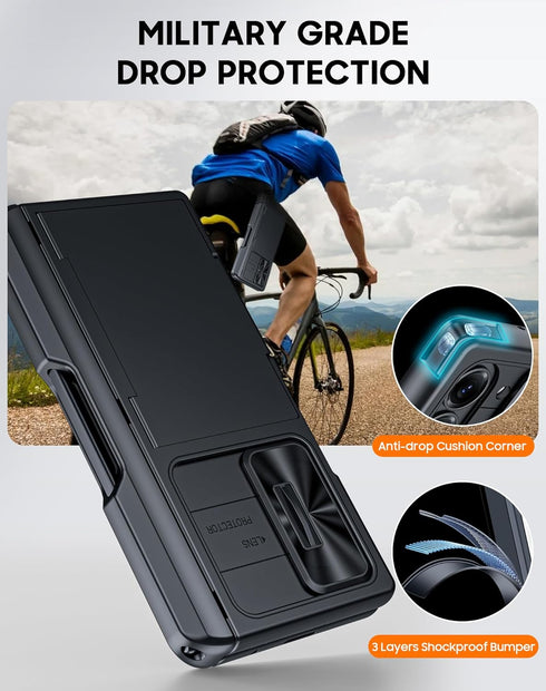 Vizvera Black Shockproof Silicone Wallet Case for Samsung Galaxy Z Fold 6, RFID Cards Holder, Camera Cover