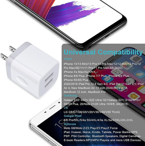 Charger Block, USB Wall Charger, Double USB Fast Charging Cube Block, 2.1A Power Adapter, 3Pack for iPhone and Samsung