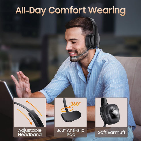 Trucker Bluetooth Headset, Wireless Headset with Mic, Bluetooth Headset with Dual Noise Cancelling Microphone & Mute