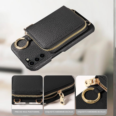 Furiet Wallet Case for Samsung Galaxy S23 Plus 5G, Zipper Flip Organ Purse, Card Holder, Black