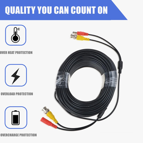 150ft Black Video Power BNC Cable Cord Lead Wires Replacement for Kguard CCTV DVR Security Cameras