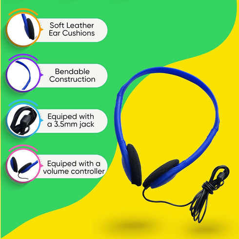 Redskypower 10 Pack 3.5mm 4ft Bulk Wired Headphones, On Ear with Jack, Tangle Free Cable, Comfortable Fit, Affordable
