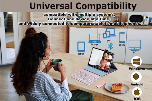 Wireless Bluetooth Keyboard and Mouse Combo, Pink Portable Small Slim Typewriter Compact Ergonomic Travel Wireless
