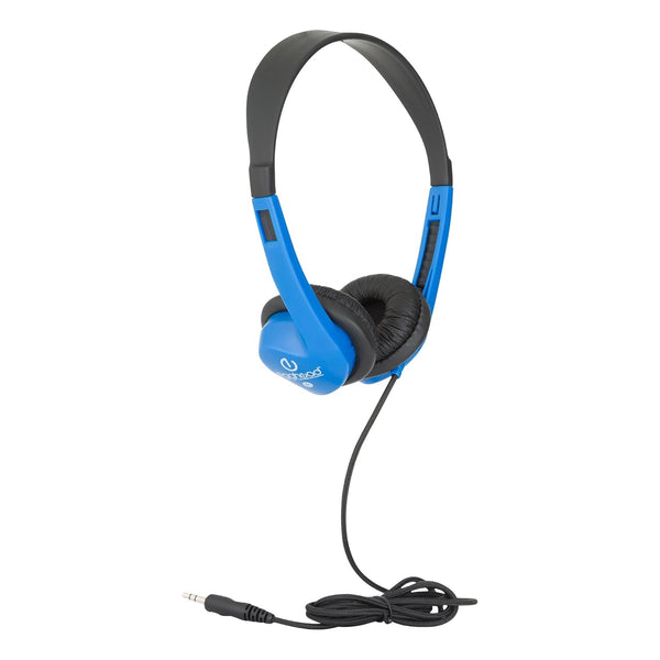 Egghead Blue Heavy-Duty Kids' Stereo Headphones, Adjustable, Tangle-Free, Padded Ear Cups, 4' Cord for School Use.