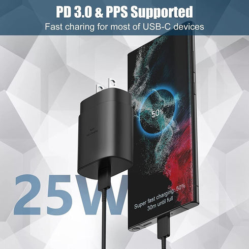 Type C Charger, 25W USB-C PD Fast Charging with 6ft Cable for Samsung Galaxy