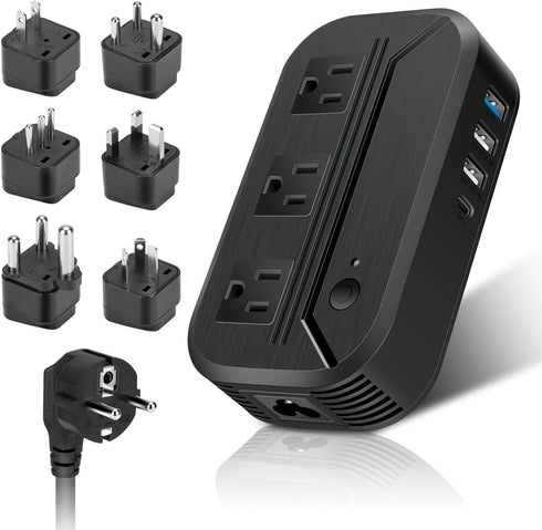 Voltage Converter 2300W Power Step Down 220V to 110V Universal Travel Adapter Power Transformer w/ 3 AC Outlets, 3 USB