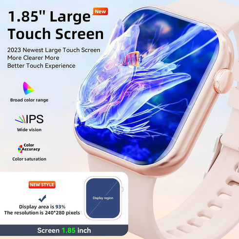 Hwagol Smart Watch (Answer/Make Call), 2024 Newest 1.85 Inch Fitness Tracker, Heart Rate/Sleep Monitor/Pedometer/Calories, Multiple Sports Modes, Women's Men's Fitness Watch for Android iPhone(Pink)