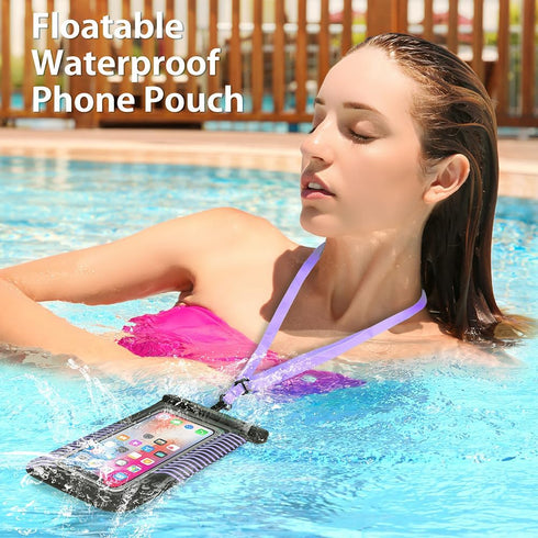 Waterproof Phone Pouches Bags, IPX8 Floatable Cell Phone Water Protectors 2 Pack with Adjustable Neck Lanyard for