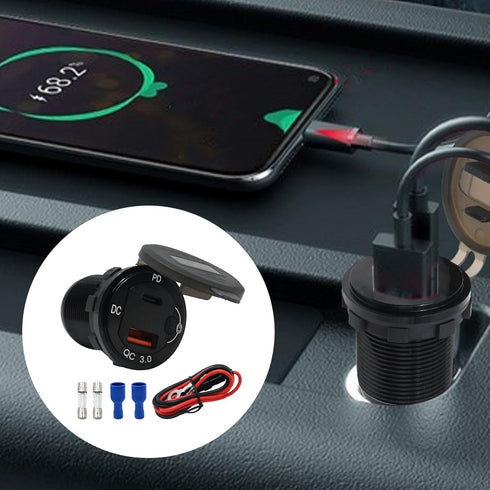 83W USB C Car Charger, 18W QC3.0 and 65W USB C Port, 12V Socket with Button Switch Smart Voltmeter for Car Golf Cart
