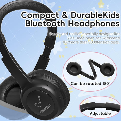 85dBVolume 30H vinamass Kids Bluetooth Headphones,Kids Wireless Headphone with Limiter, Playtime, Adjustable