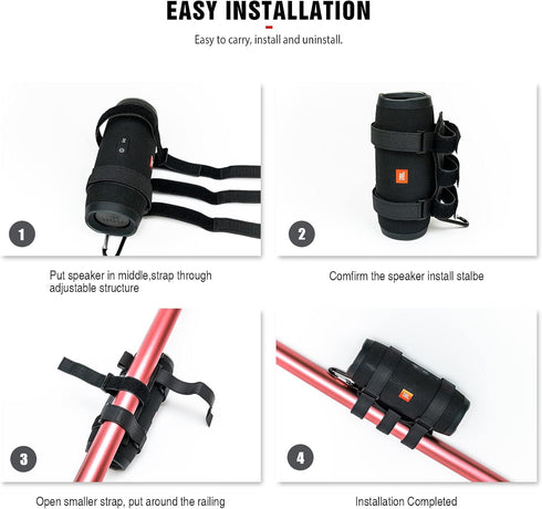 Portable Speaker Mount for Wireless Bluetooth Speakers, Waterproof Adjustable Strap, Fits UTV Golf Cart Bike