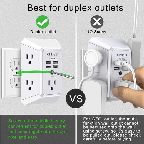 Wall Charger Surge Protector, QINLIANF 5 Outlet Extender with 4 USB Charging Ports for Home Travel Office