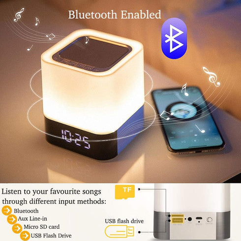 Night Lights Bluetooth Speaker, Alarm Clock Wireless Speaker, Touch Sensor Bedside Lamp, MP3 Music Player