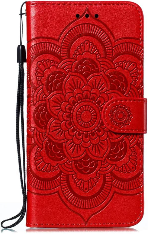 Premium Flip Wallet Phone Case for Samsung Galaxy A01, PU Leather Mandala Embossed Shockproof Cover with Kickstand