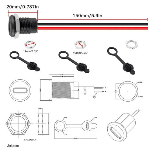 Type-C Female Chassis 2 Pin Wire 22 awg Waterproof Jack Connectors 3A USB C Pigtail Cable Extension Socket Plug (10Pcs) lkelyonewy