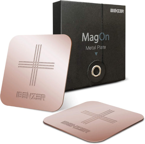 iBenzer MagOn Car Magnet Metal Plate for Magnetic Mount - 2 Pack, Rose Gold, for Phone Holder