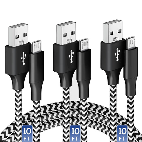 Micro USB Charging Cable 10/10/10FT, 3 Pack Nylon Braided Charger Cables for Samsung, Nexus, LG, Smartphones, Tablets