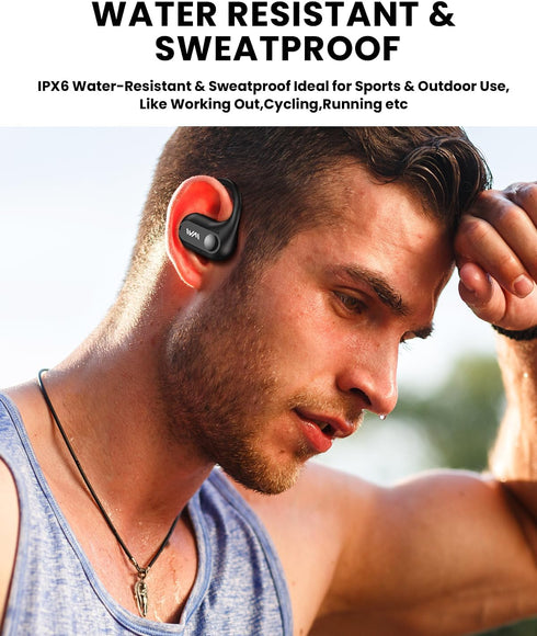 Open Ear Bluetooth 5.3 Headphones, 30H Playback, Lightweight Wireless Earbuds with Ear-Hook for Running, Black