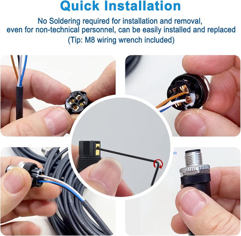 M8 4-Pin A Coding Female Circular Aviation Connector Plug, 8mm Waterproof Adapter, 4 Pack