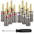 Speaker Banana Plugs (12 Pcs, 6 Pairs), 24K Gold Plated Connectors for Speaker Wire, Pin Plug Closed Dual Screw Type
