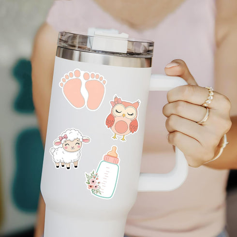 HIZILY 50 Album Pcs Baby Girl Stickers Pink Newborn Sticker Baby Shower Waterproof Vinyl Decals Gender Reveal Decor