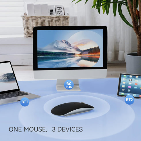 TENMOS M18 Bluetooth Mouse, USB C Rechargeable Wireless Mouse, Triple Mode (Dual Bluetooth+USB) - Matte Black