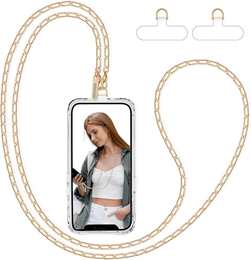 Lightweight Phone Lanyard Crossbody Chain, Detachable Strap with Metal Neck Holder, Charm for iPhone Women Girls Travel