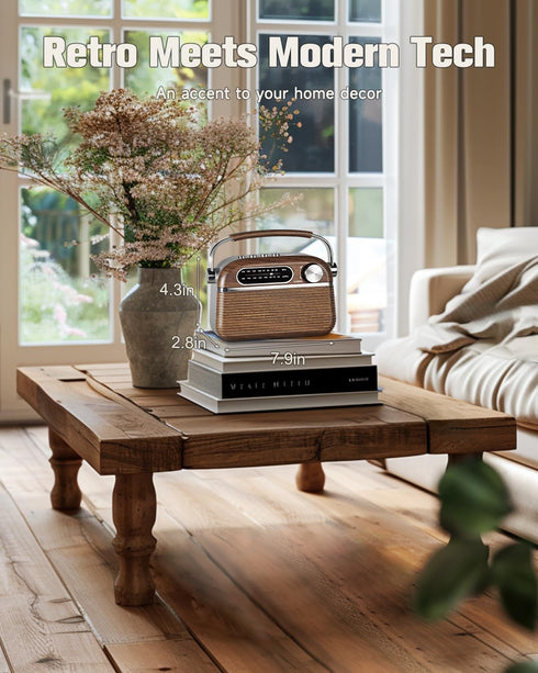 PRUNUS J-130 Small Retro Vintage Radio Bluetooth, Portable AM FM Transistor Radio, Rechargeable
