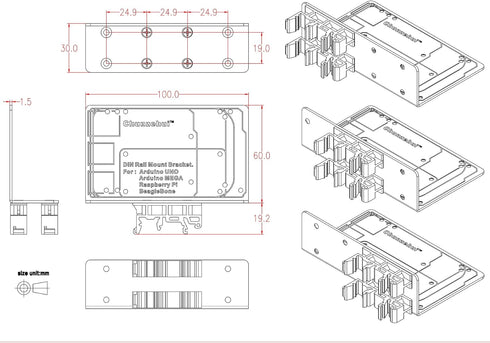 DIN Rail Mount Bracket for Raspberry Pi 1A+ 1B+ 2B 3B 4B Zero, UNO Mega-2560