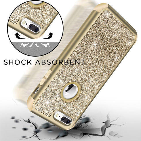 Hython Designed for iPhone 8 Plus, iPhone 7 Plus Case, Heavy Duty Defender Protective Bling Glitter Sparkle Hard Shell Hybrid Shockproof Rubber Bumper Cover for iPhone 7 Plus and 8 Plus, Gold