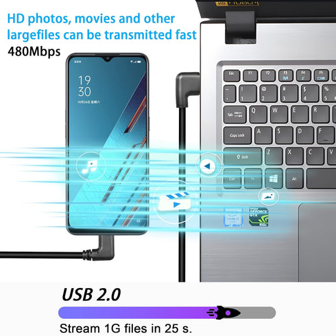 GELRHONR Right Left Angle USB Type C Cable, 90 Degree 18W Fast Charging USB A to USB C Cable (Black-Right-1M)