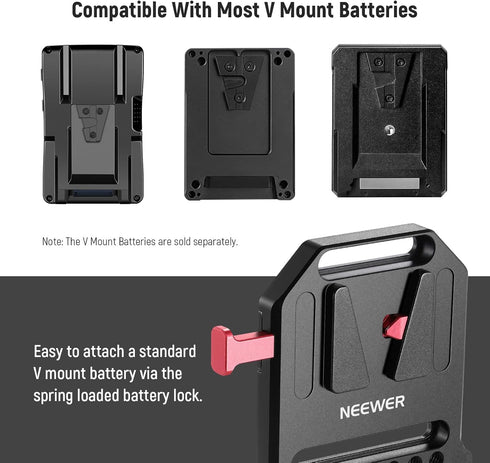 NEEWER V Mount Battery Plate, Dual 15mm Rod Clamps, Metal V Lock Battery Mounting Plate for Camera Rig Cage