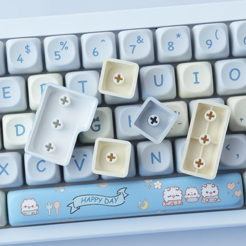 Hyekit PBT Keycaps - 145 Keys Baby Cat Keycaps, Dye-Sublimation Cute MOA Profile Custom Keycaps for Cherry MX
