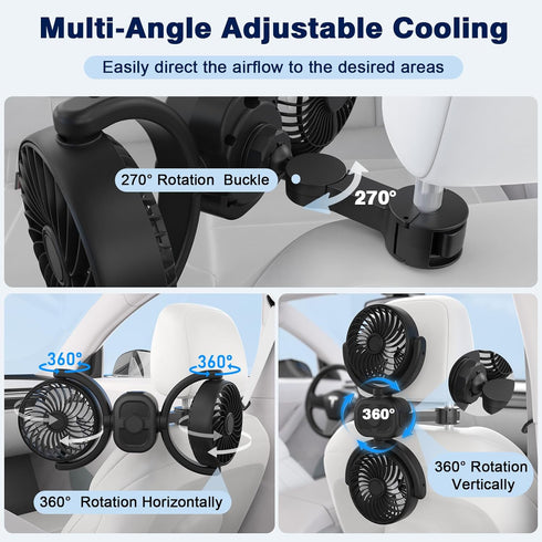 360 3-Speed 5V 2A Hayousui Rechargeable Dual-Head Fan for Car: USB Cooling Backseat Fans for Baby with Rotatable