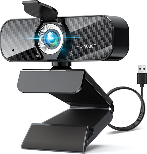 ILAOLIU Webcam Full HD 1080P with Built-in Microphone and Rotatable Tripod, Carbon Fiber
