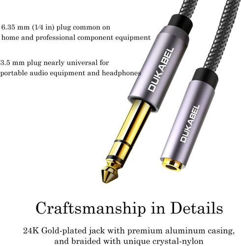 DUKABEL TopSeries Long 1/4'' Male to 1/8'' Female Adapter Cable (16ft/5M), 6.35mm to 3.5mm Phone Audio Connector